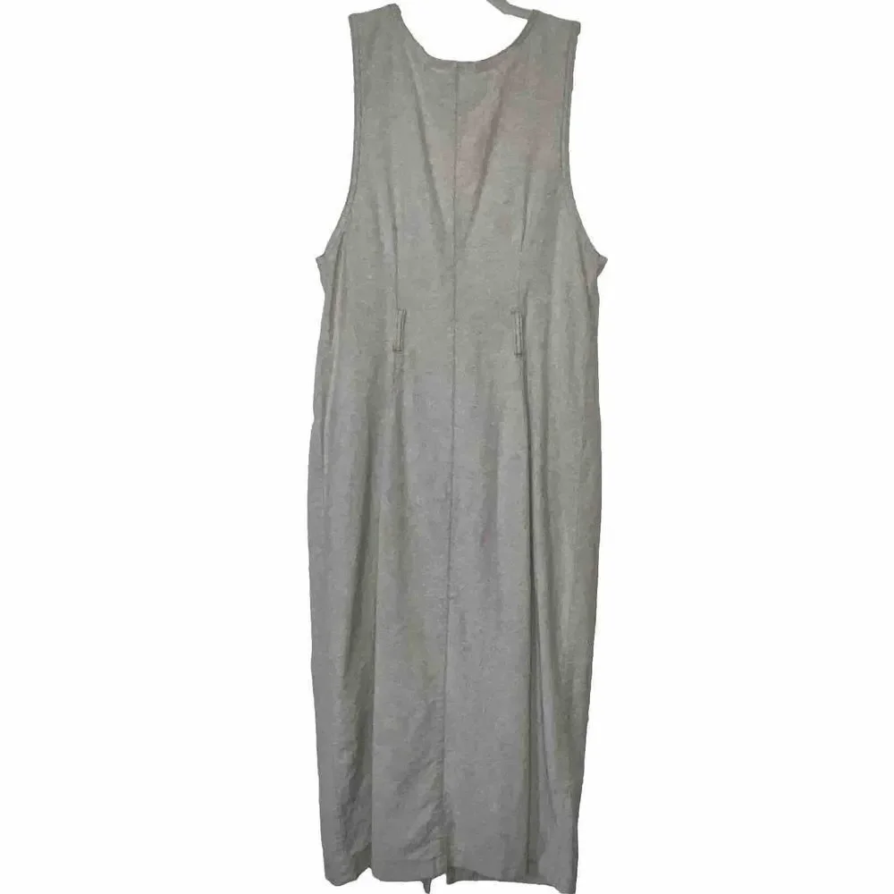 VTG MIDI Denim? Tank Dress Size 10 Tan Beige Button Down Cotton Made In USA 90s*